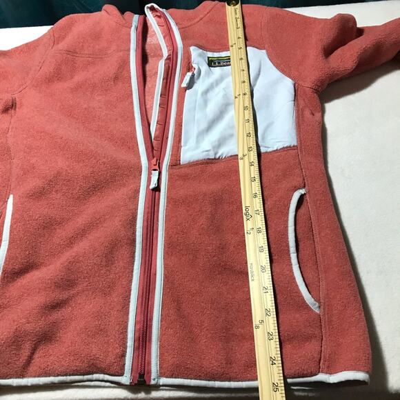 LL Bean S orange full zip sweater fleece hooded long sleeve contrasting pocket - Picture 6 of 8
